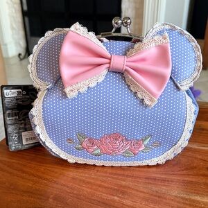 Loungefly Minnie Mouse Polka Dot with Pink Bow and Floral Embroidery Purse NWT